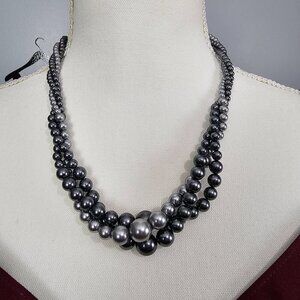 RMN Roman Co Vintage Multi Strand Twist Gray And Silver Beaded Chunky Necklace